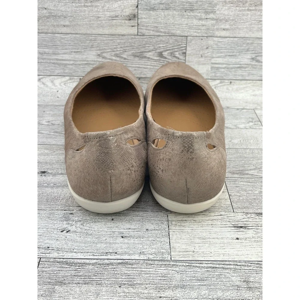 Clarks Collection Soft Cushion Metallic Taupe Textured Ballet Flats Shoes Sz 10M